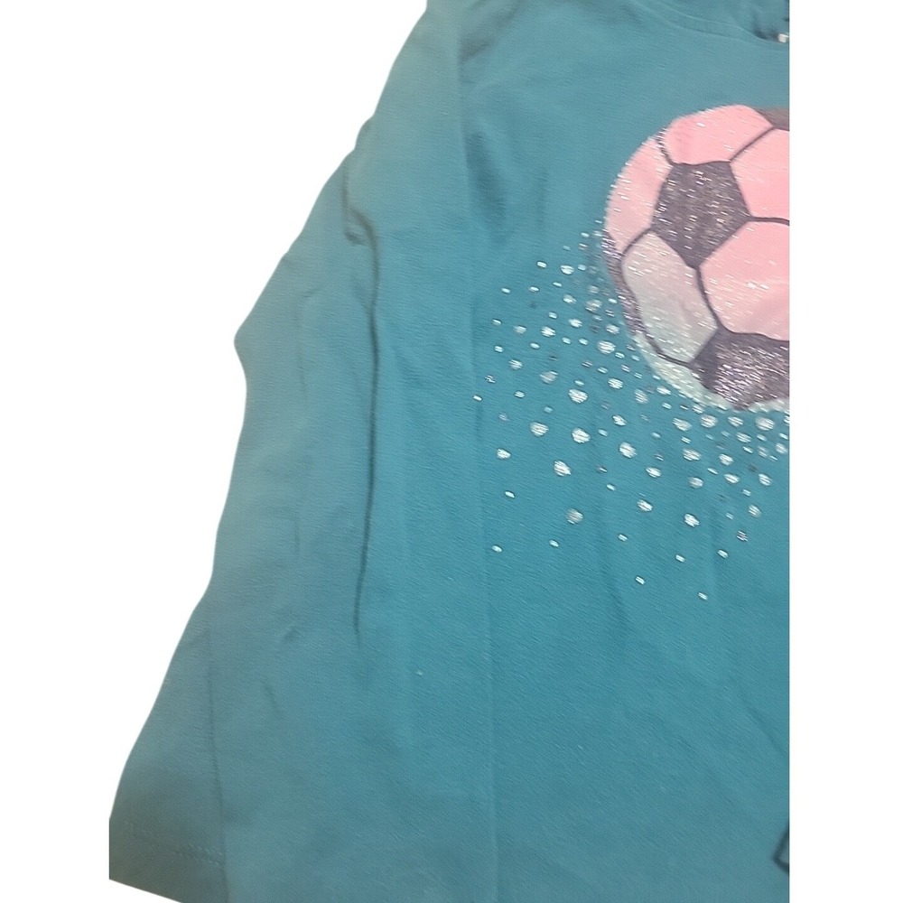 Carters Kid Girls Teal Blue Soccer Ball Glitter Graphic Hooded Long Sleeve Tee 7 - Picture 3 of 7